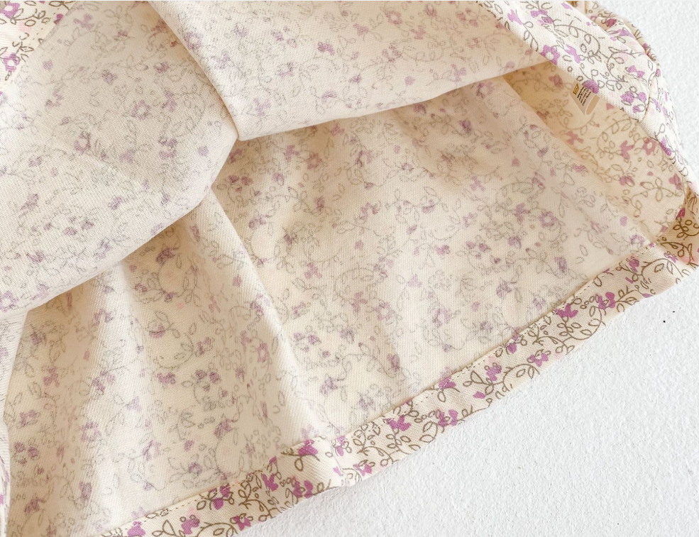 Lavender purple floral print smocked dress for girls