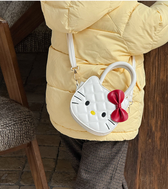 Embroidered Kitten & Bowknot Mini Handbag for Girls