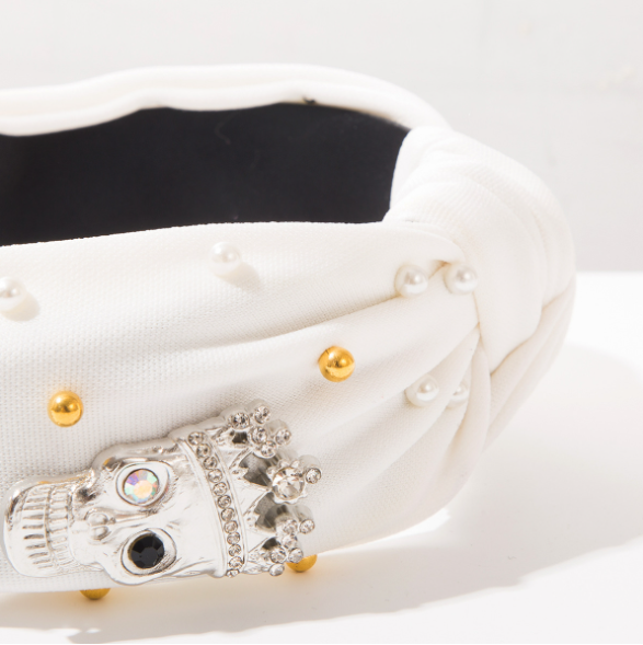 Halloween Queen Crowned Skull Rhinestone Knotted Headband