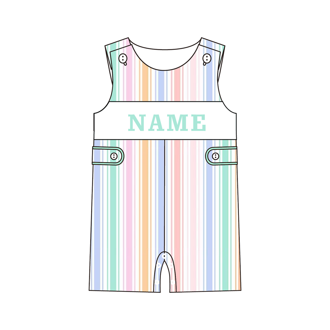 Candy-colored striped embroidered sibling outfits-Customizable name