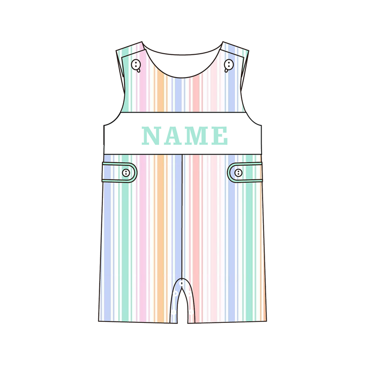 Candy-colored striped embroidered sibling outfits-Customizable name