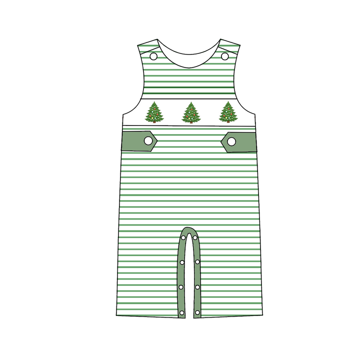 Green Stripe Christmas Tree Embroidery Sibling Matching Outfits Collection