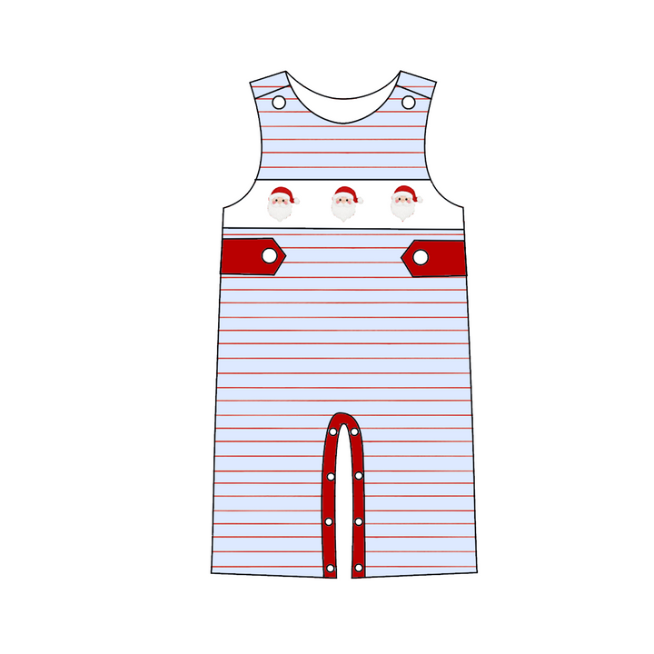 Christmas Blue Stripe Santa Embroidery Sibling Matching Outfits Collection