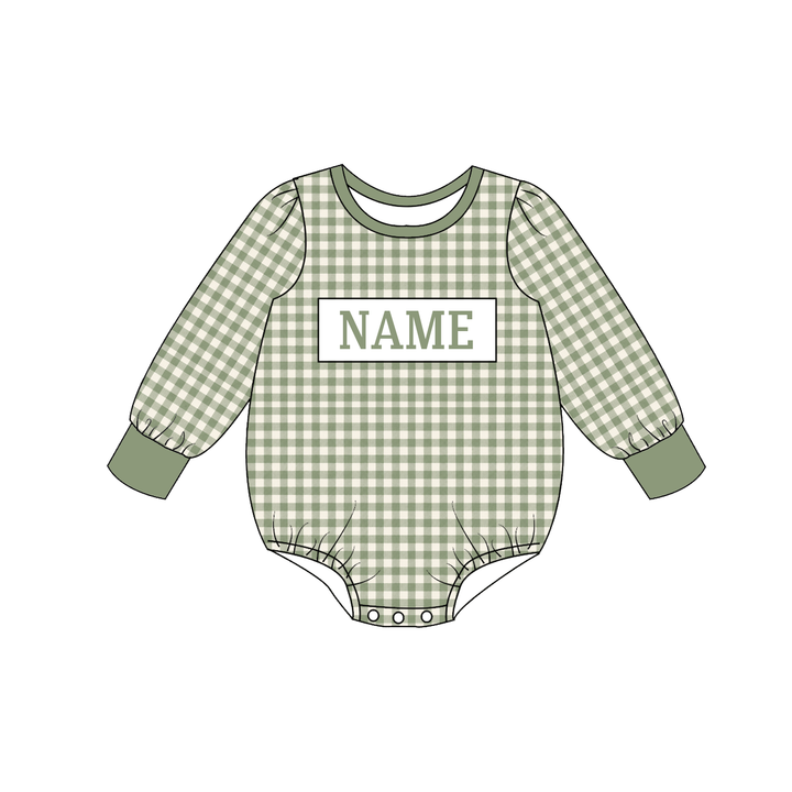 Personalized Custom Name Sage Green Gingham Plaid Sibling Matching Outfits