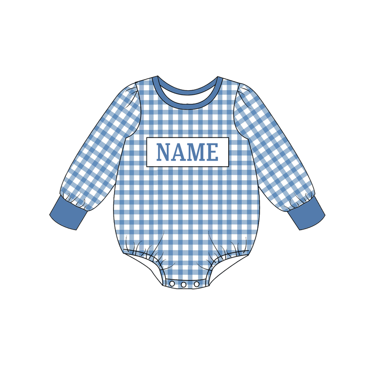 Personalized Custom Name Blue Gingham Plaid Sibling Matching Outfits