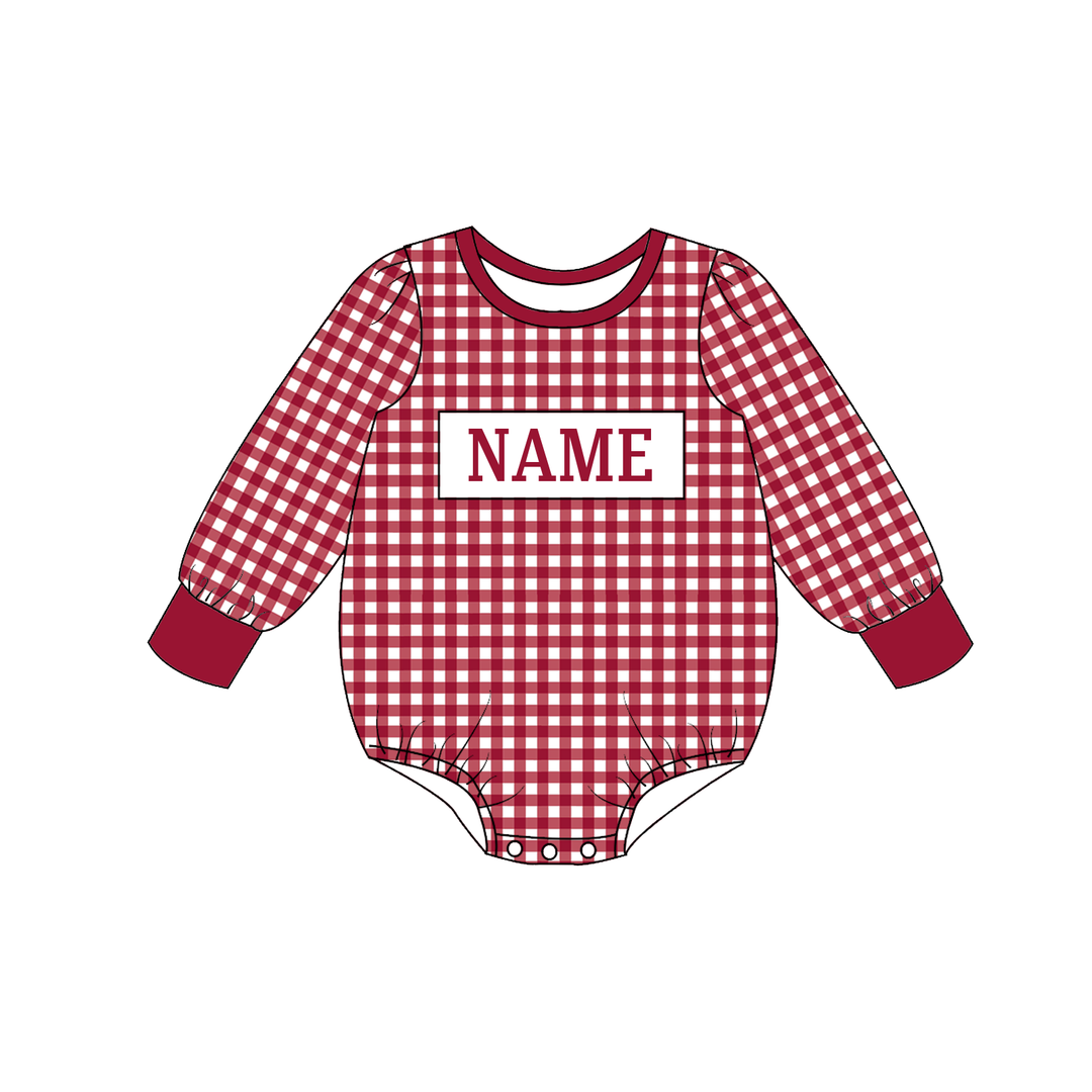 Personalized Custom Name Burgundy Gingham Plaid Sibling Matching Outfits