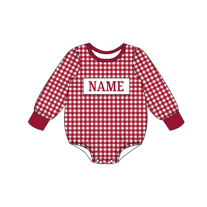 Personalized Custom Name Burgundy Gingham Plaid Sibling Matching Outfits