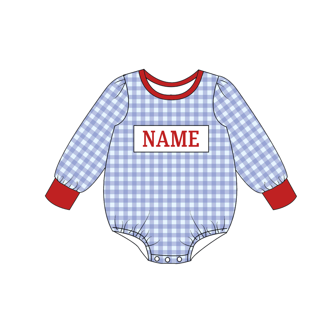 Personalized Embroidered Name Pink&amp;Blue Gingham Matching Siblings Outfits