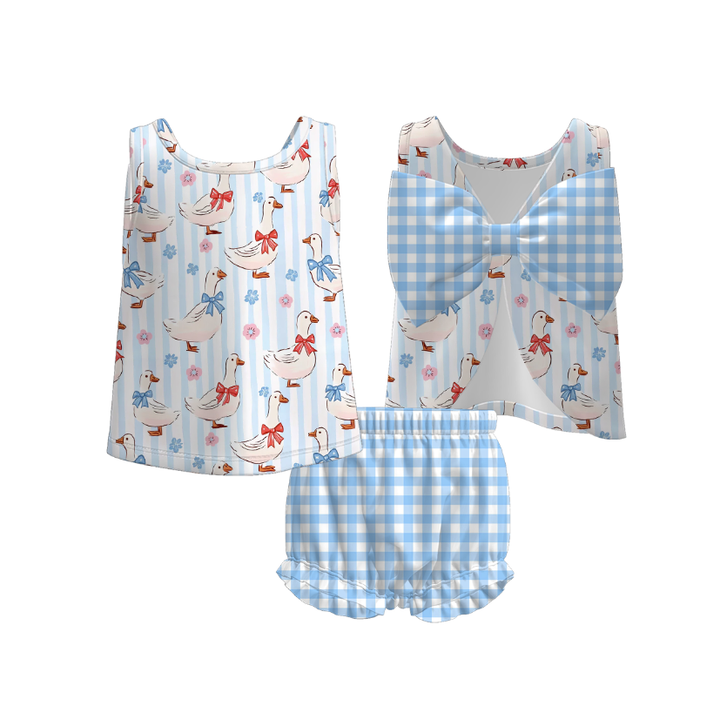 Baby bowknot tank top&bubble short 2pcs set