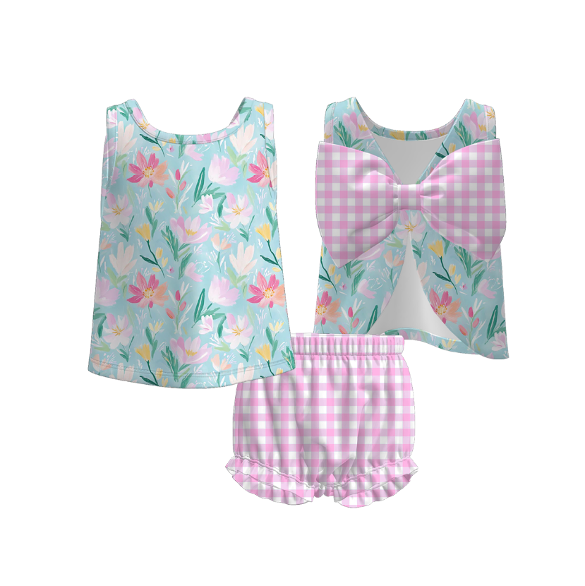 Baby bowknot tank top&bubble short 2pcs set