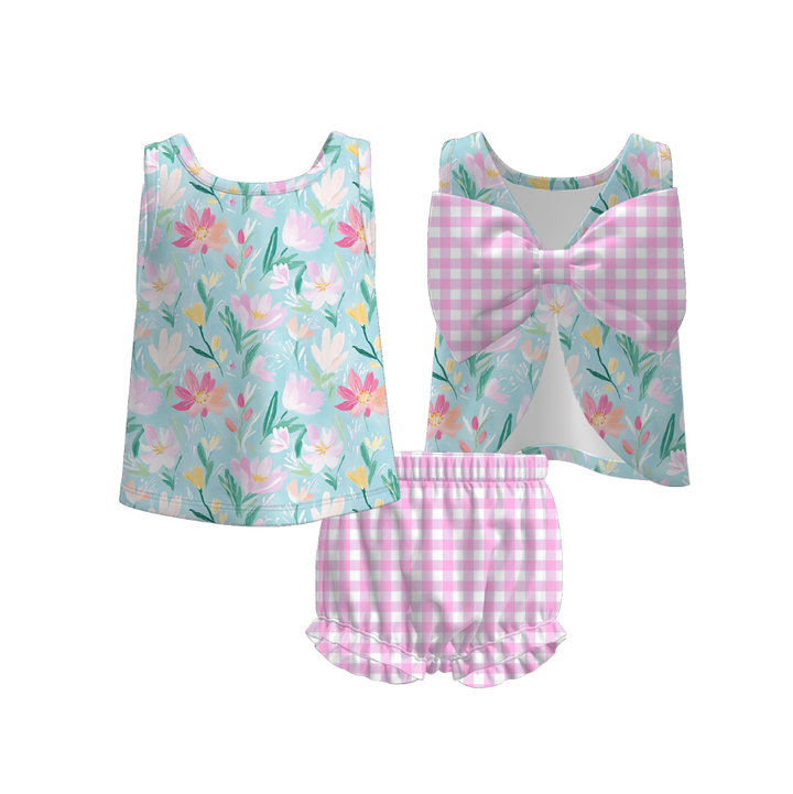 Baby bowknot tank top&bubble short 2pcs set