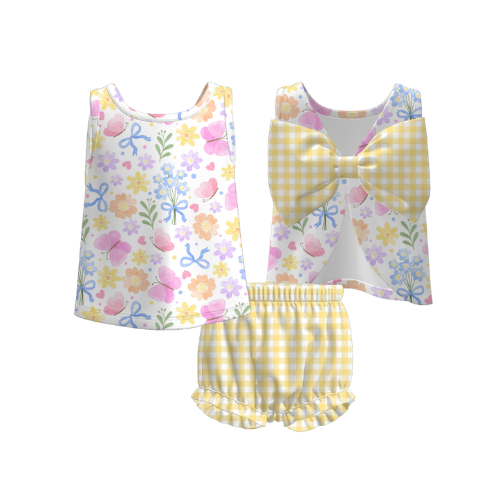 Baby bowknot tank top&bubble short 2pcs set