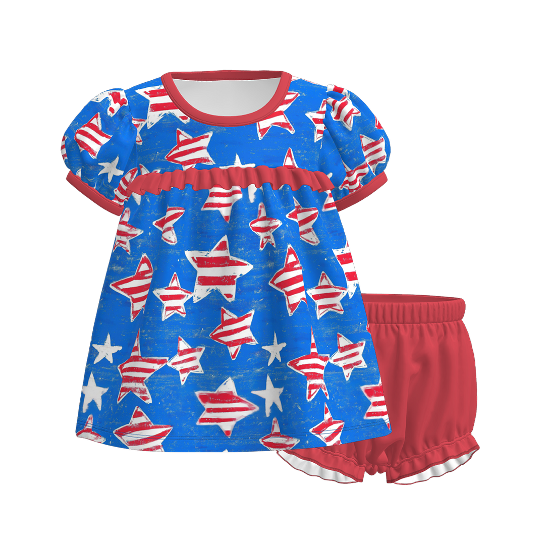 Baby Girls 4th of July Patriotic top&bubble short set