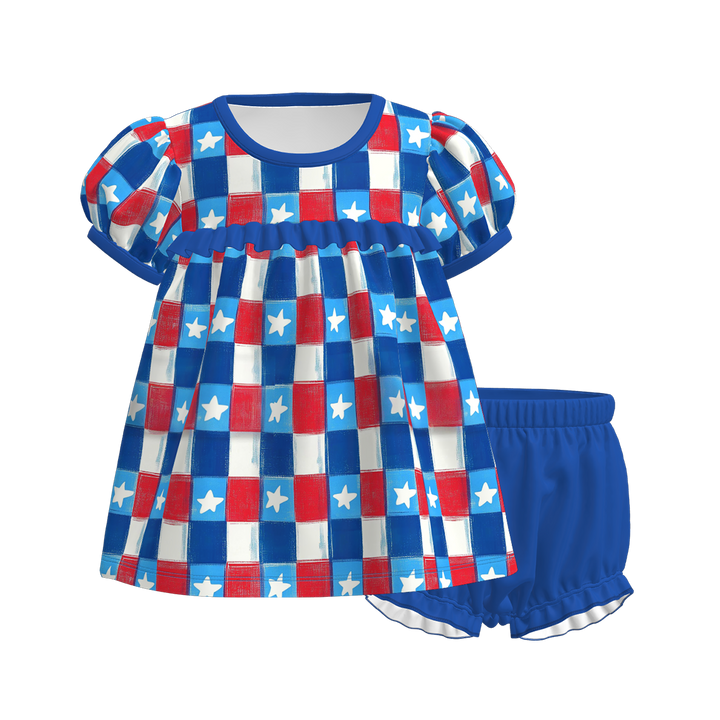 Baby Girls 4th of July Patriotic top&bubble short set