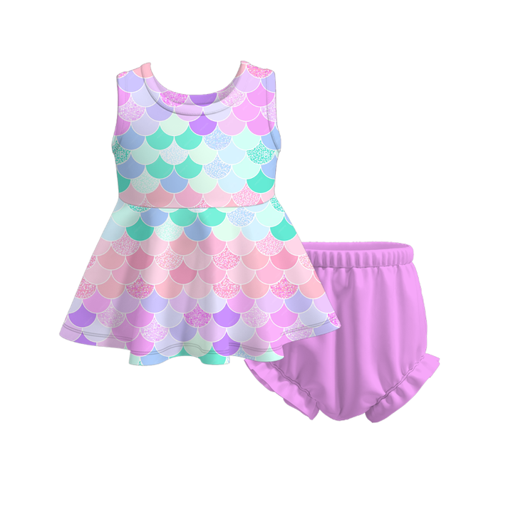 Baby girls summer sleeveless top& bubble short set