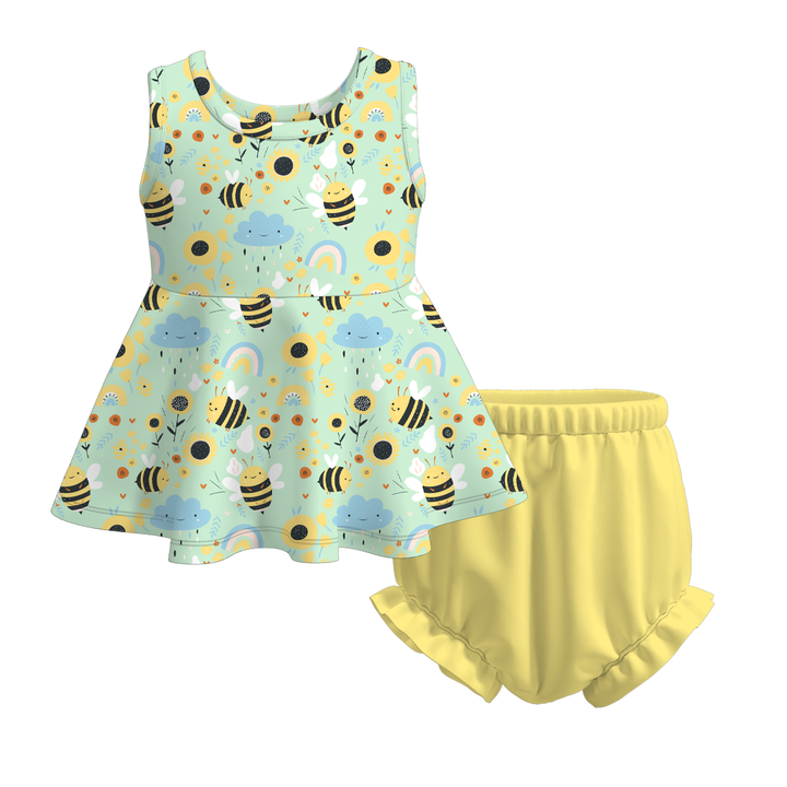 Baby girls summer sleeveless top& bubble short set