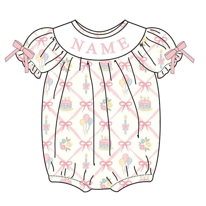 Birthday-themed bowknot ruffle romper-Customizable name