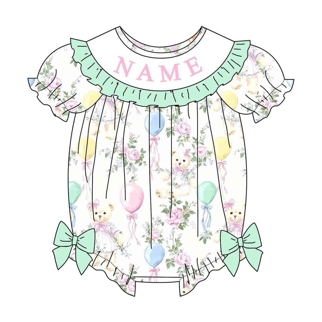 Birthday-themed bowknot ruffle romper-Customizable name