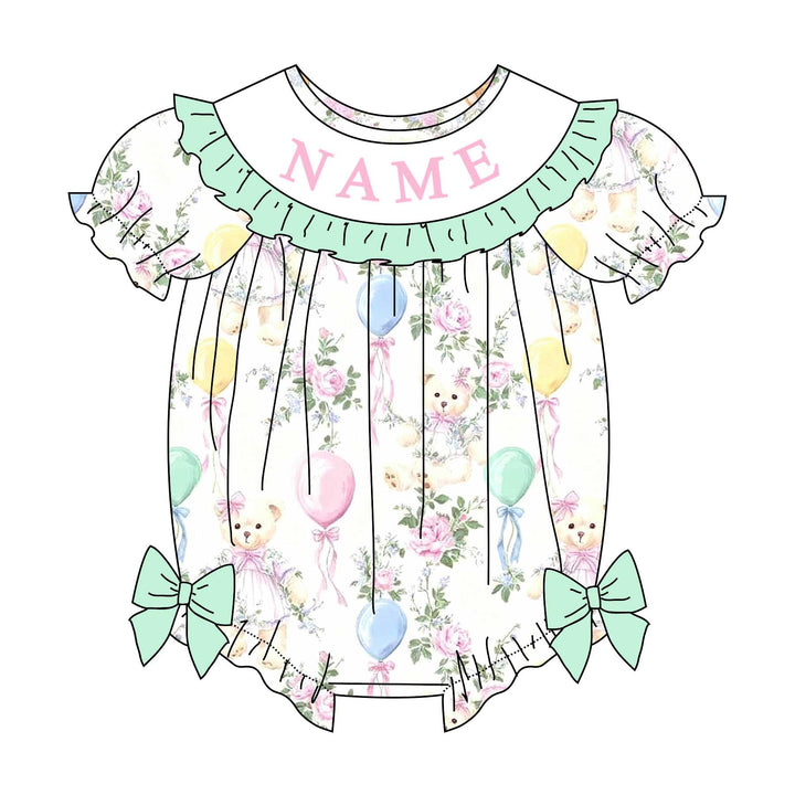 Birthday-themed bowknot ruffle romper-Customizable name