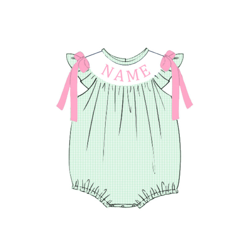 Bow deco green plaid flutter dress-Customizable name