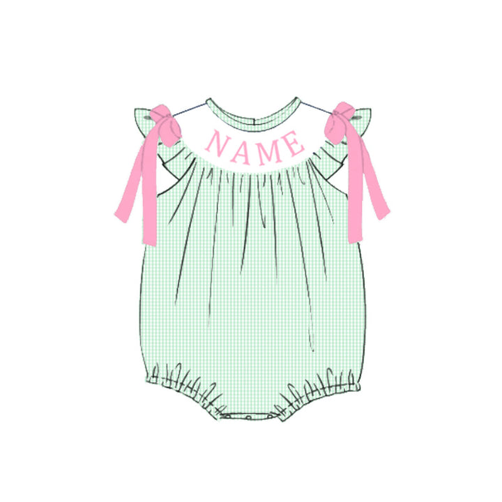 Bow deco green plaid flutter dress-Customizable name