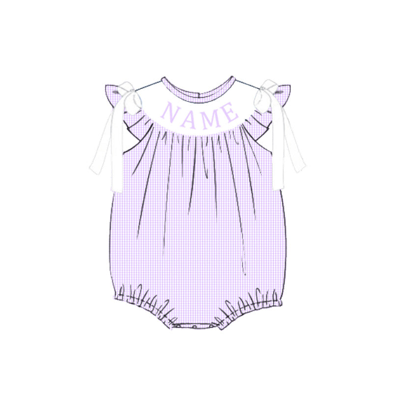 Bow deco purple plaid flutter dress-Customizable name