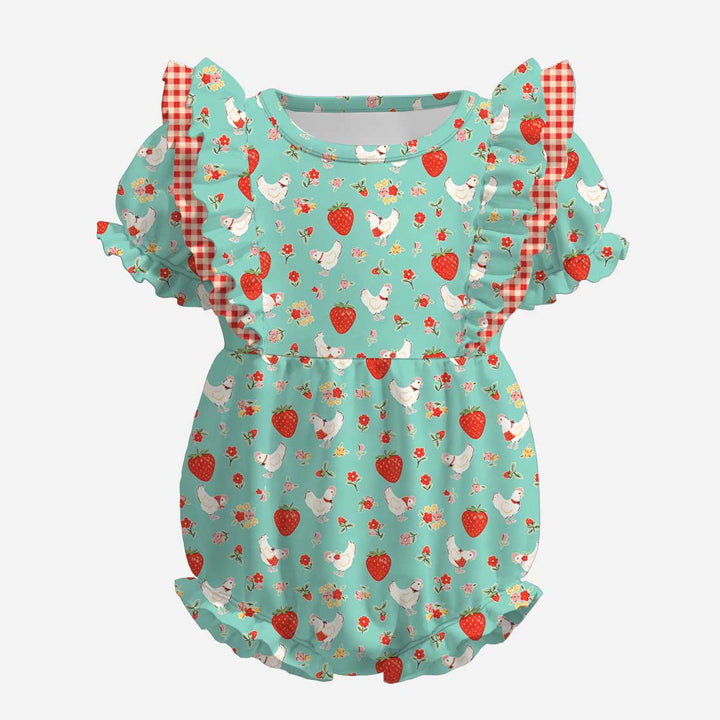 Cute strawberry&chick printed ruffle dress for girls