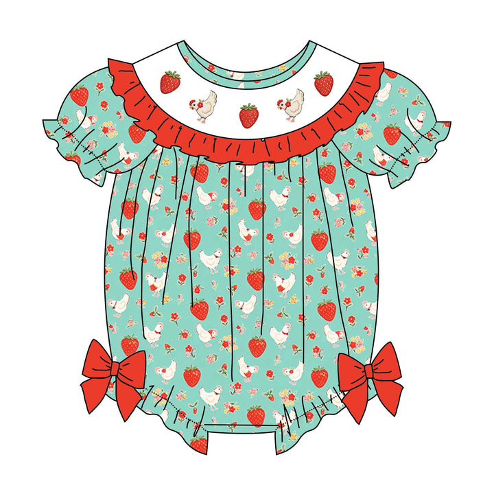 Sweet strawberry embroidery smocked dress&romper