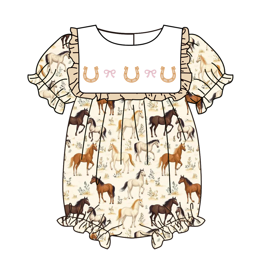 Western girls Boots&Bows embroidery dress&romper for sisters