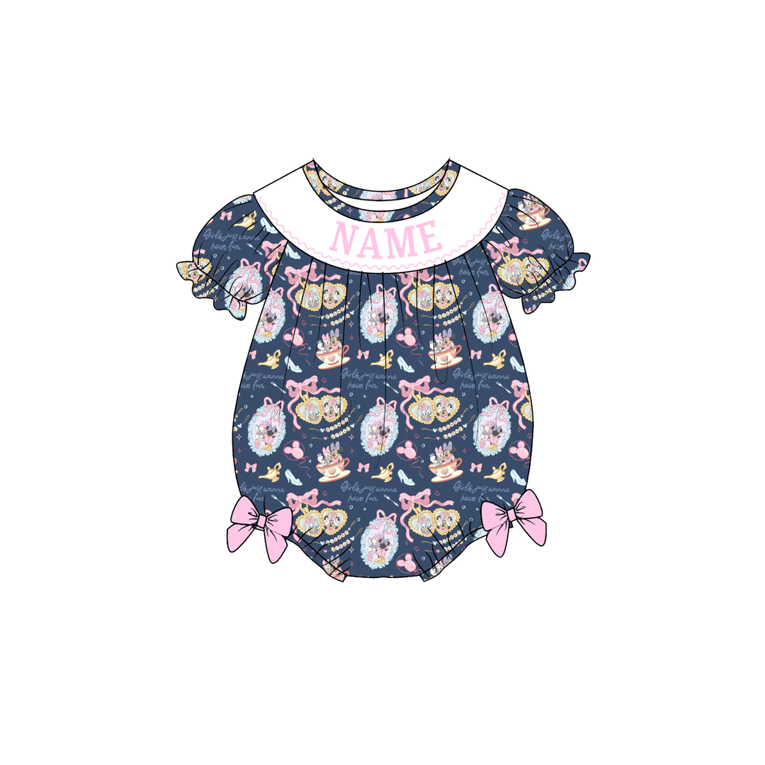Cartoon fairy tale world embroidery smocked romper-Customizable