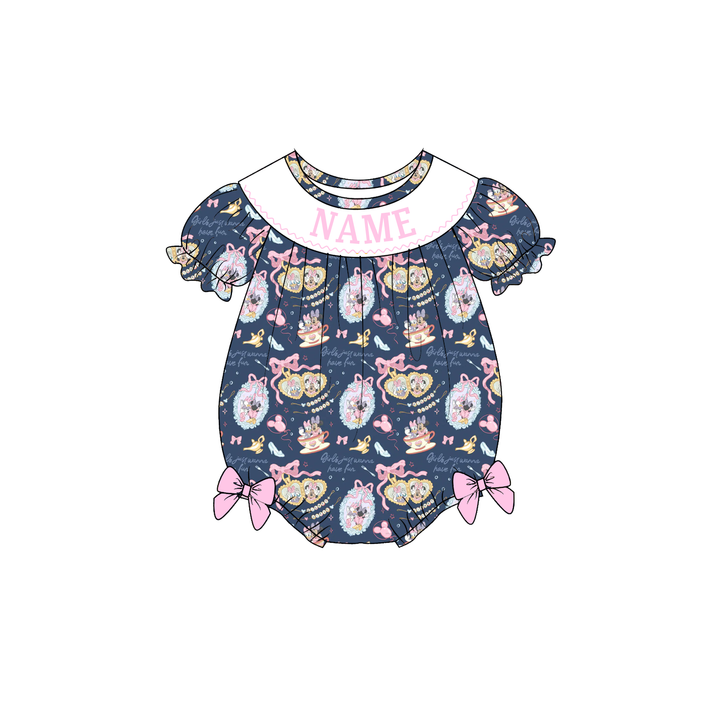 Cartoon fairy tale world embroidery smocked romper-Customizable