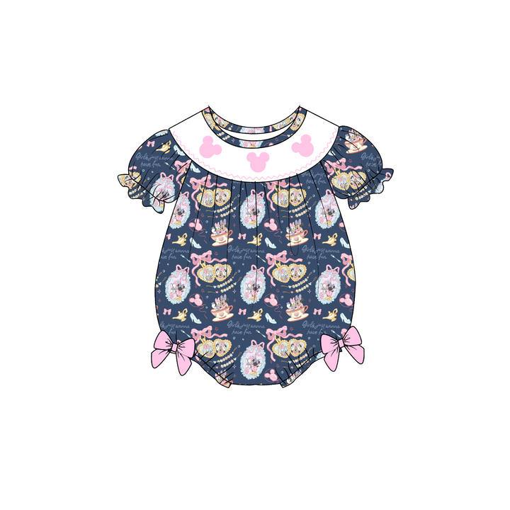 Cartoon fairy tale world embroidery smocked romper-Customizable