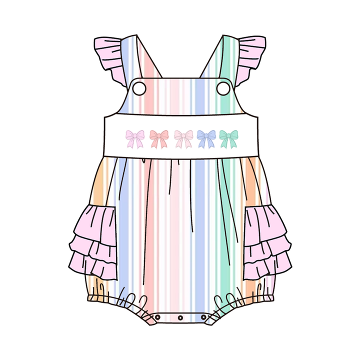 Candy-colored striped embroidered sibling outfits-Customizable name