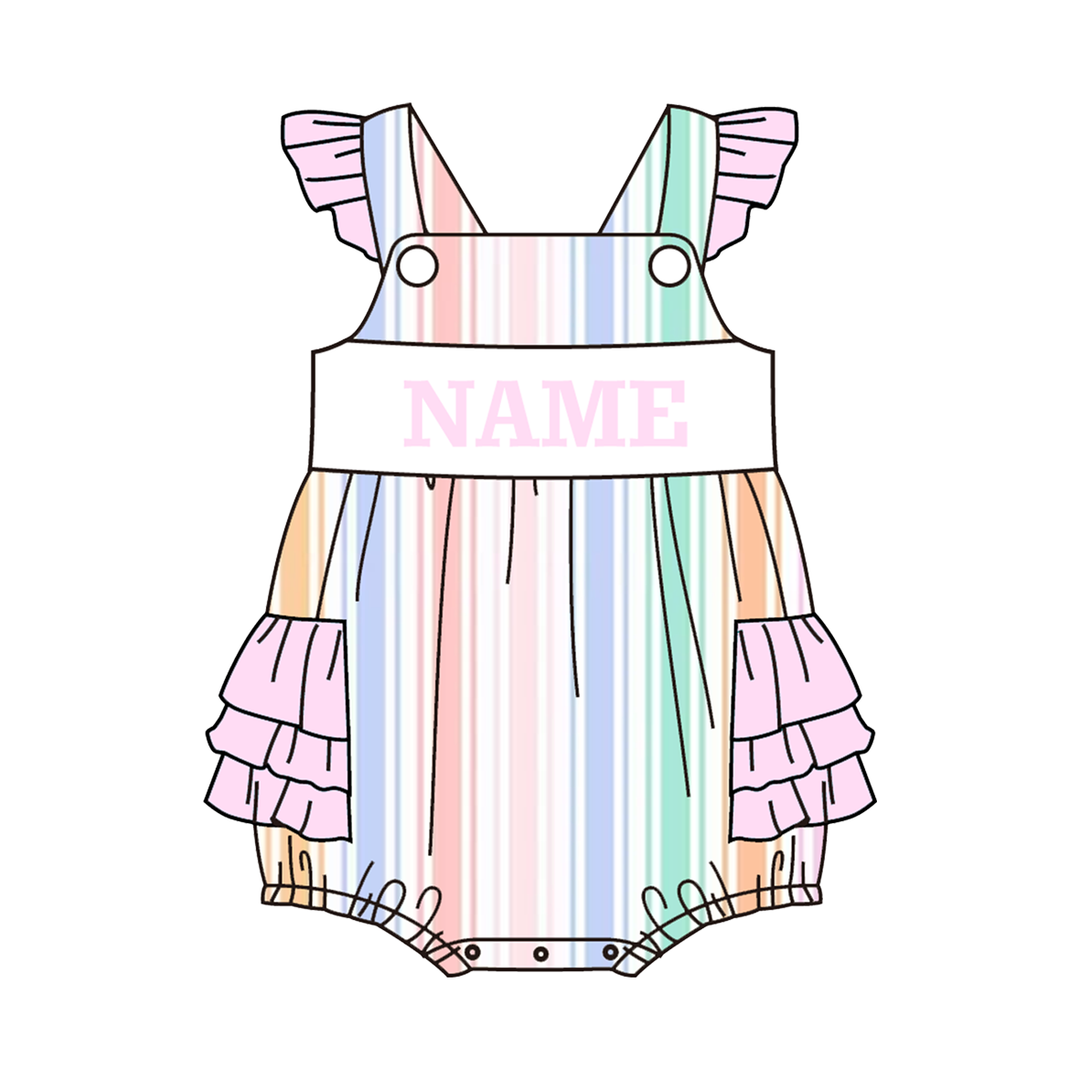 Candy-colored striped embroidered sibling outfits-Customizable name