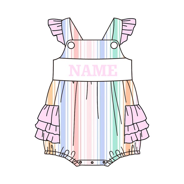 Candy-colored striped embroidered sibling outfits-Customizable name
