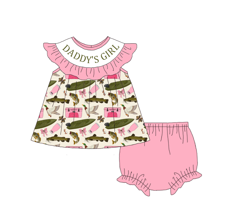 Daddy's girl Pink embroidery sibling outfits for Father's Day
