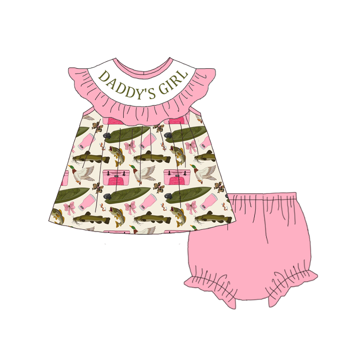 Daddy's girl Pink embroidery sibling outfits for Father's Day
