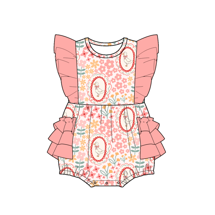 Girls' peach floral goose printed summer sibling outfits