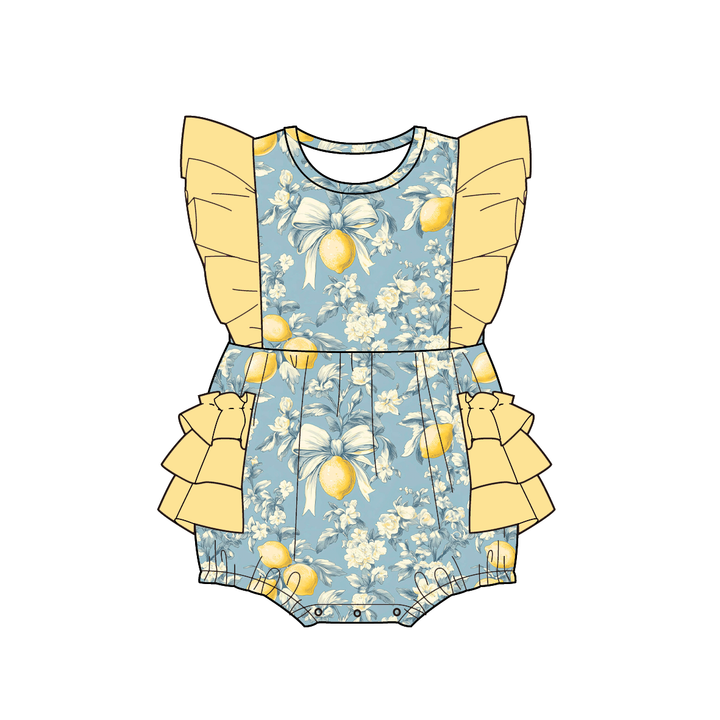 Girls' floral lemon printed ruffle dress sibling outfits