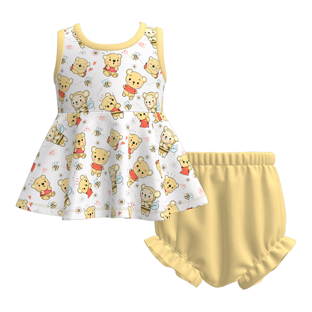 Girls' winnie the pooh printed summer dress sibling outfits
