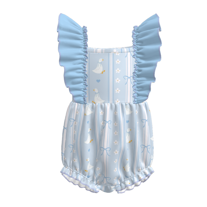 Girls' Cute goose printed floral ruffle dress sibling outfits