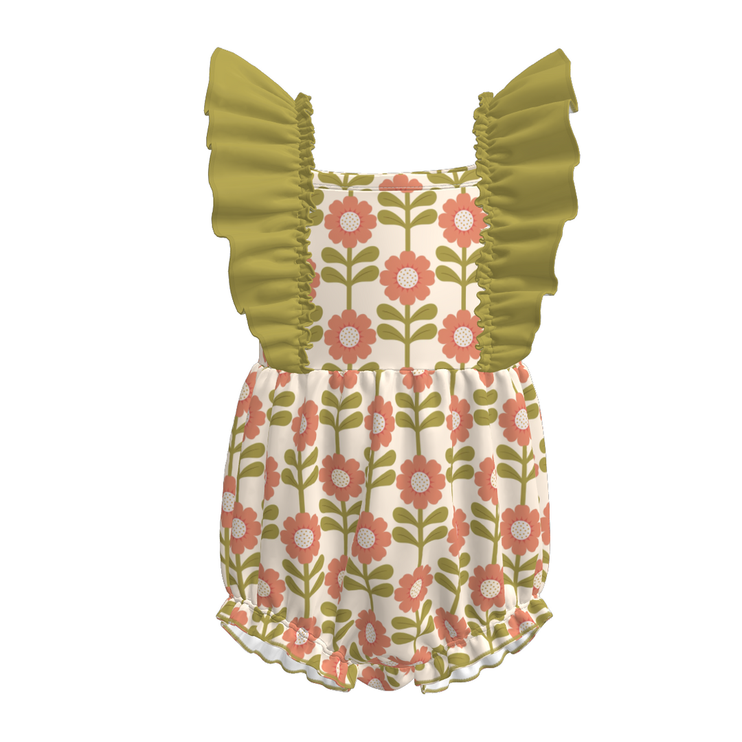 Girls' flowers printed floral ruffle dress sibling outfits