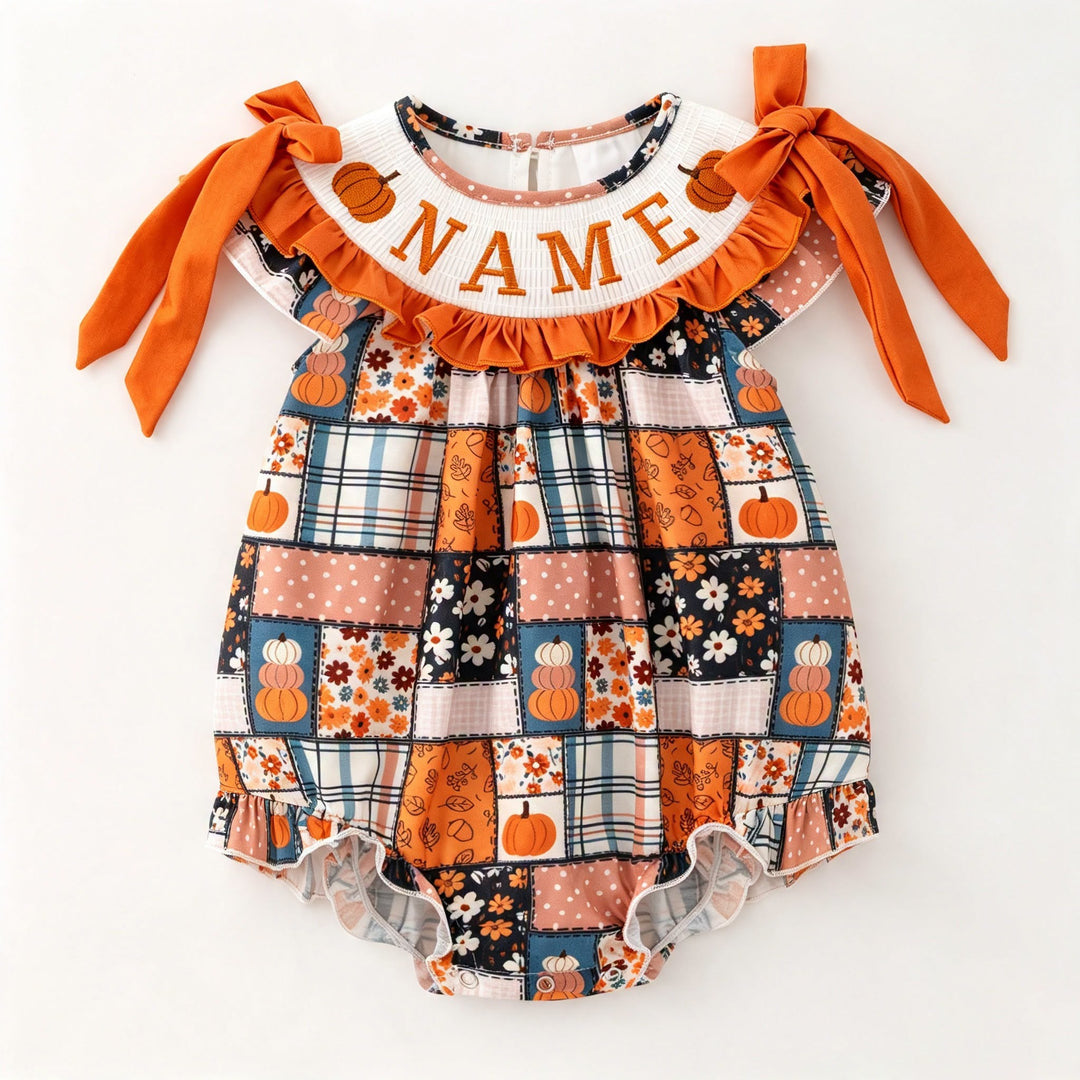 Custom Embroidered Name Girls Halloween Smocked Outfit
