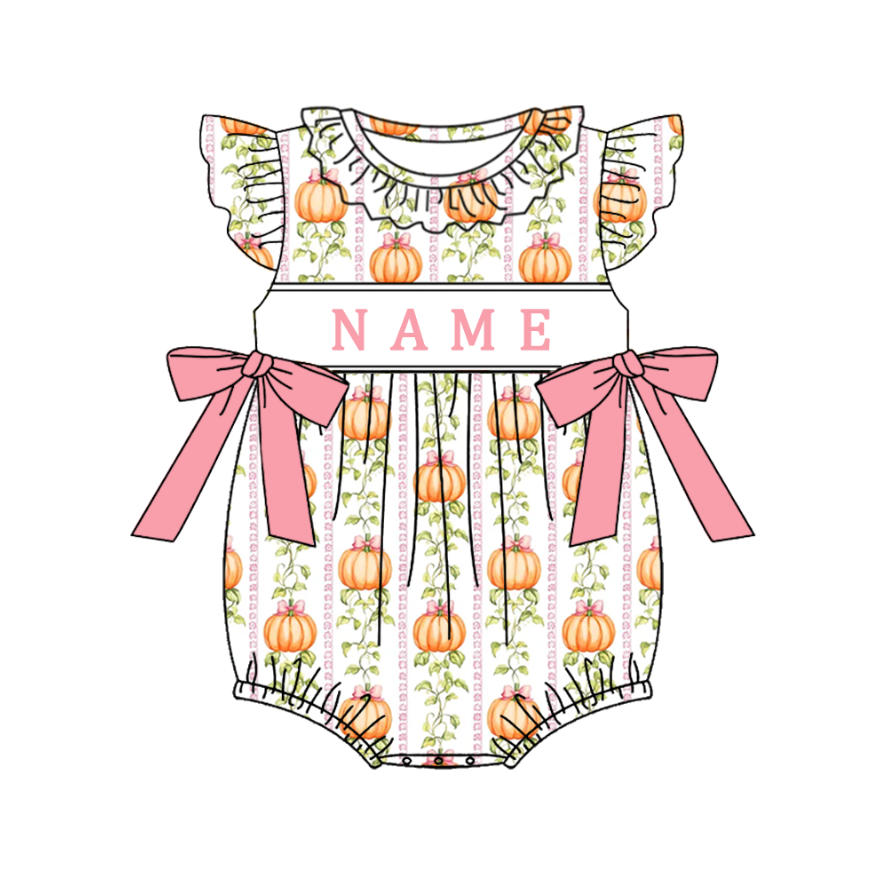 Custom Embroidered Name-Pink Pumpkin Bow Dress Romper Series