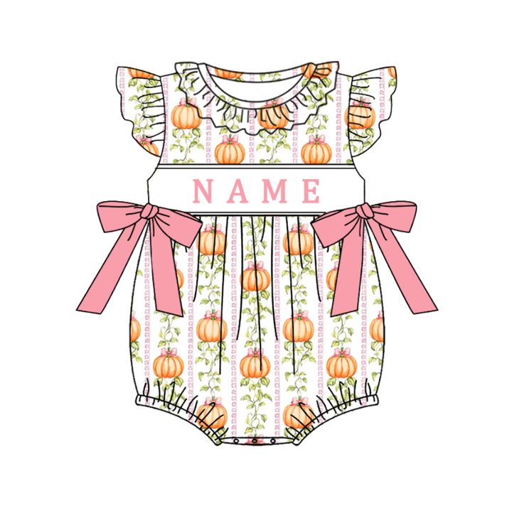 Custom Embroidered Name-Pink Pumpkin Bow Dress Romper Series