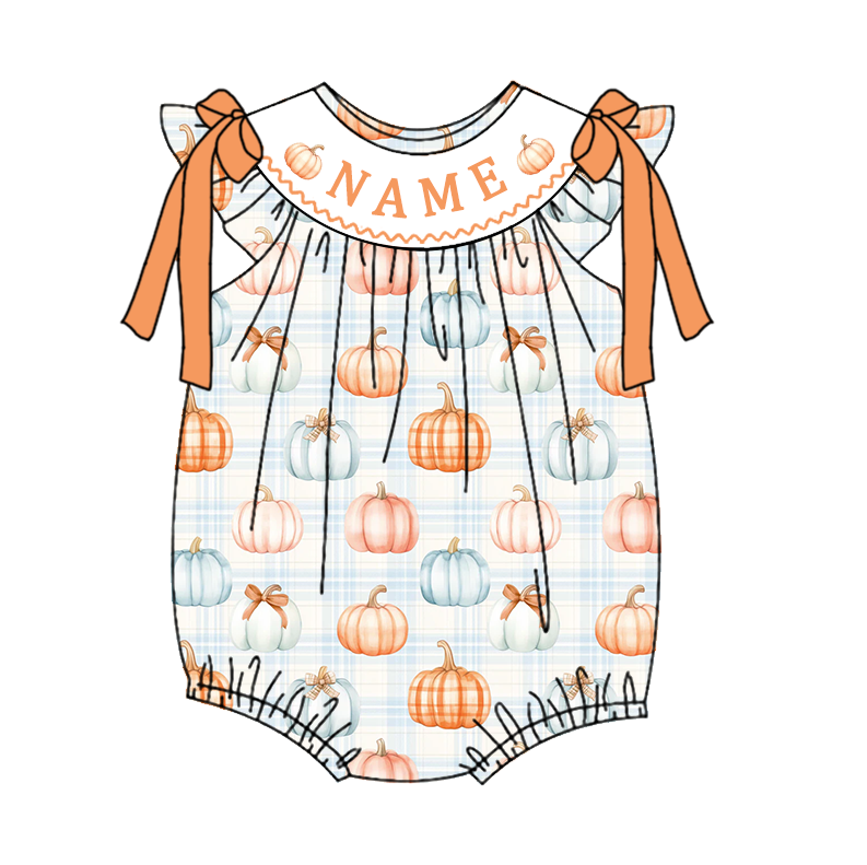 Custom Embroidered Name-Pastel Pumpkin Bow Dress Romper
