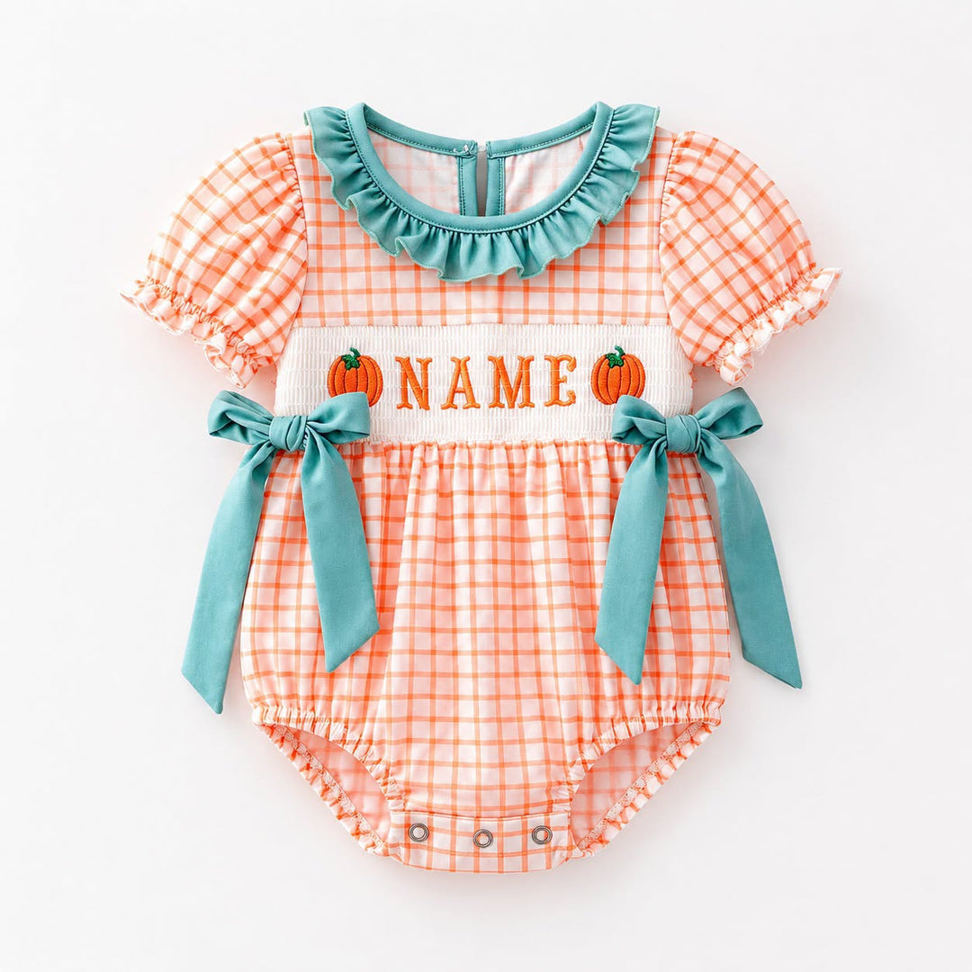 Custom Embroidery Name Orange Plaid Pumpkin Sibling Clothing Collection