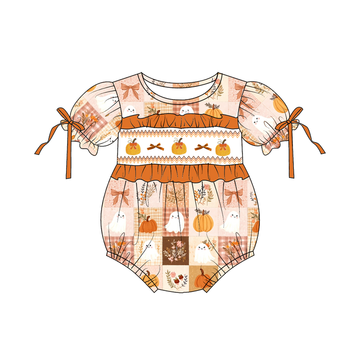 Personalized Halloween cute pumpkin embroidery dress holiday sisters outfits