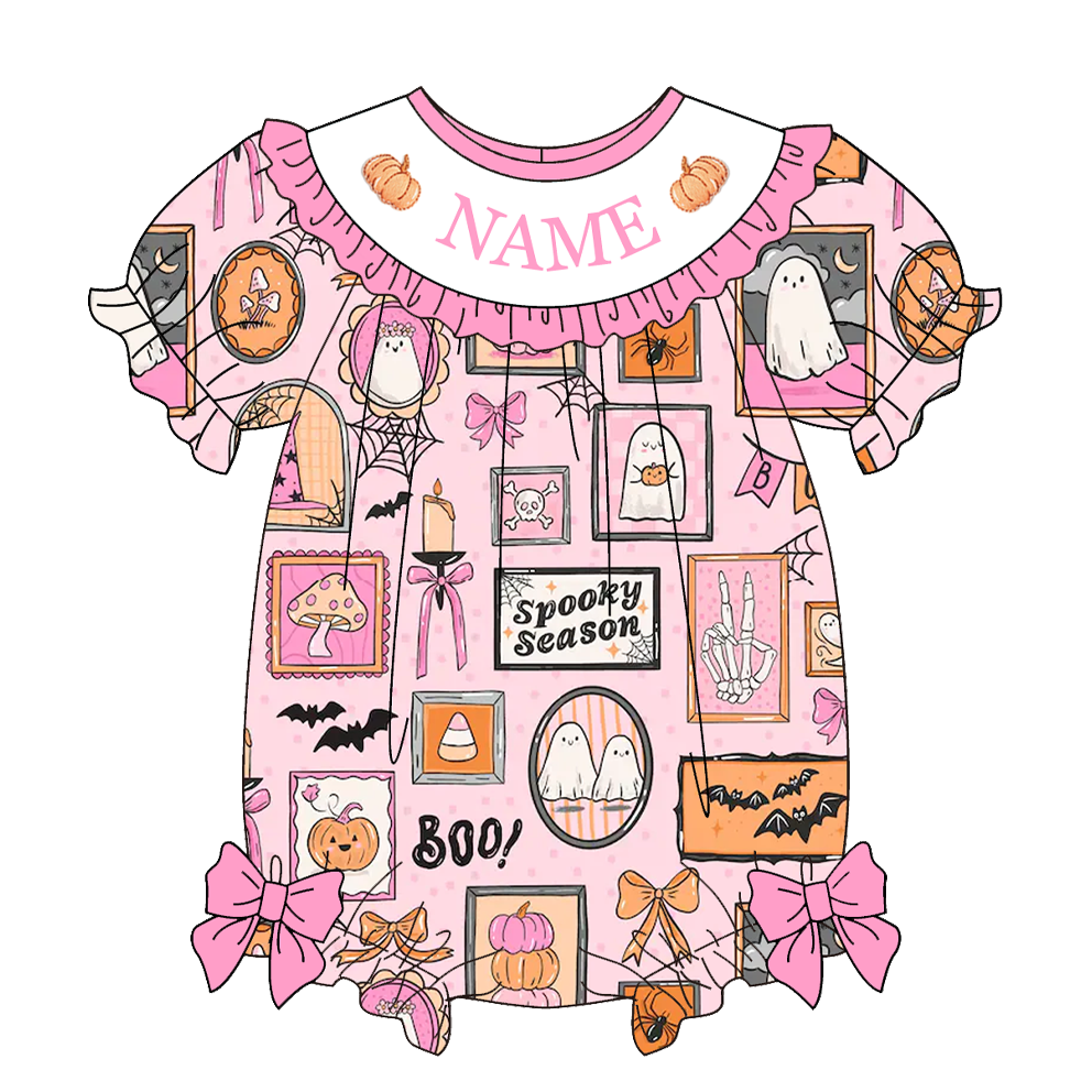 Personalized Halloween cute pink embroidery dress holiday sisters outfits