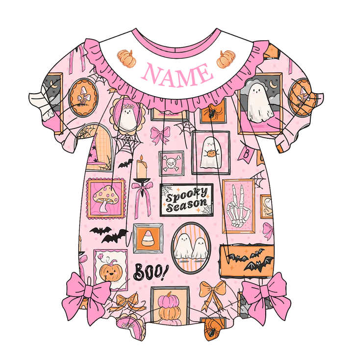 Personalized Halloween cute pink embroidery dress holiday sisters outfits